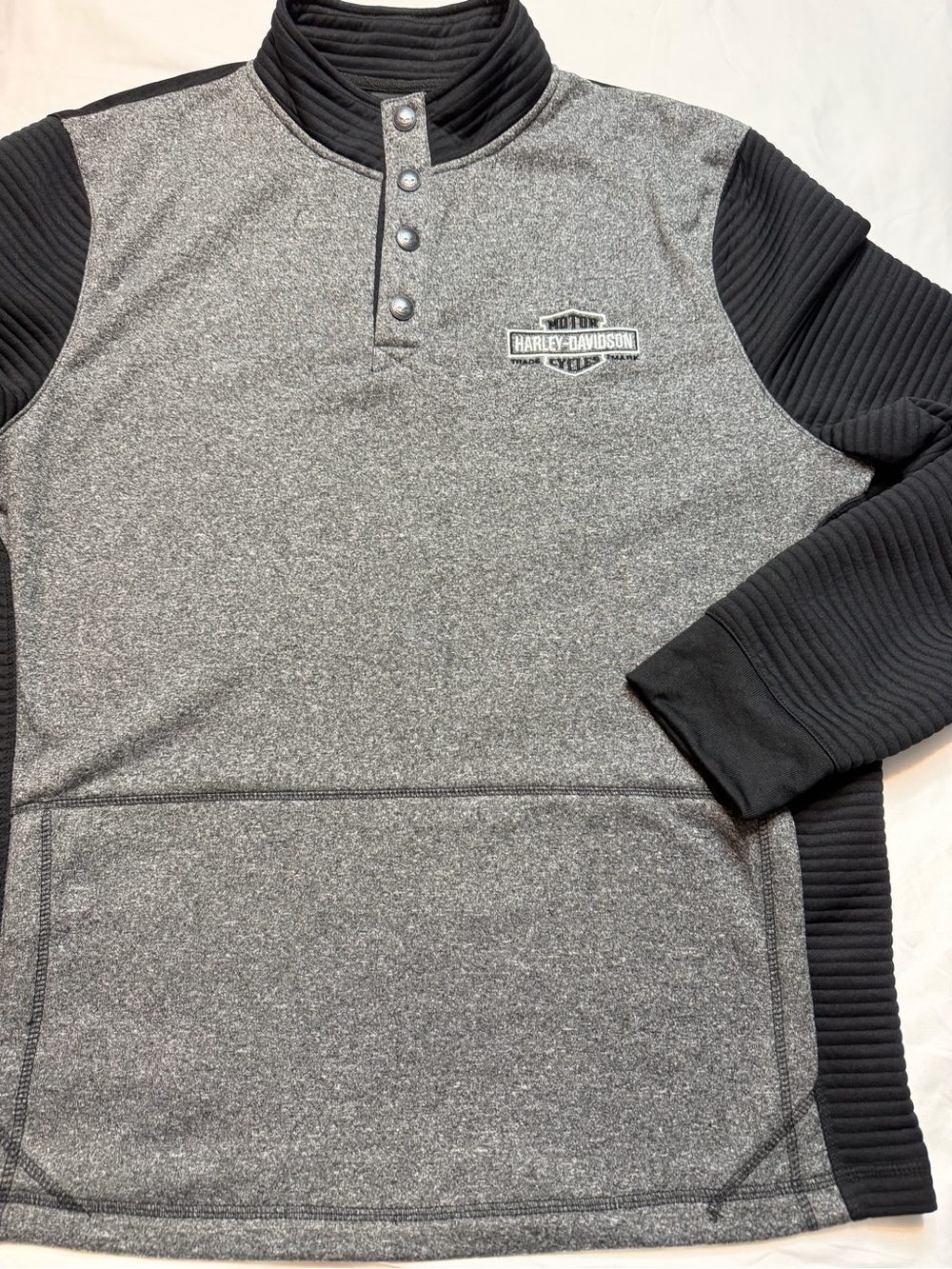Harley-Davidson Men’s Gray & Black Snap-Neck Quilted-Sleeve Sweater